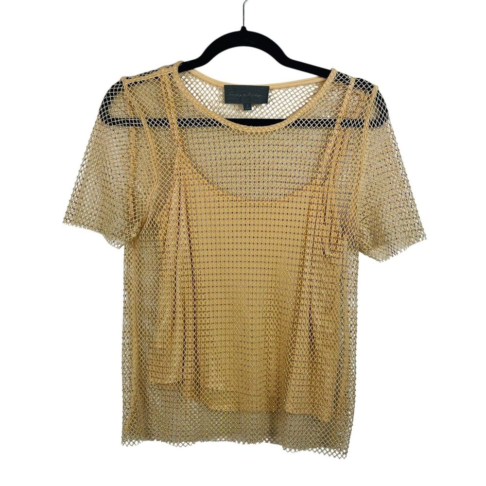 Sunday in Brooklyn Mesh Shirt Womens Small Beige Nude Rhinestone Sheer Layer Top